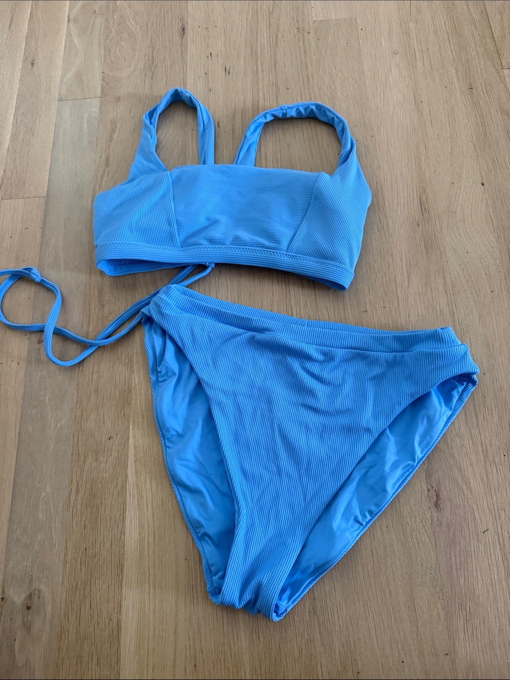 BECCA Bright Blue Ribbed Scoop Bikini Set